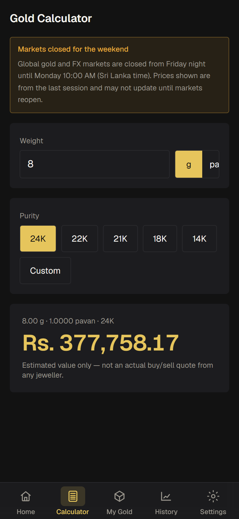 GoldCalculator screenshot